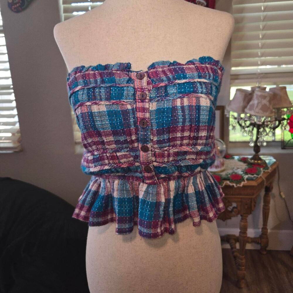 Free people strapless textured plaid